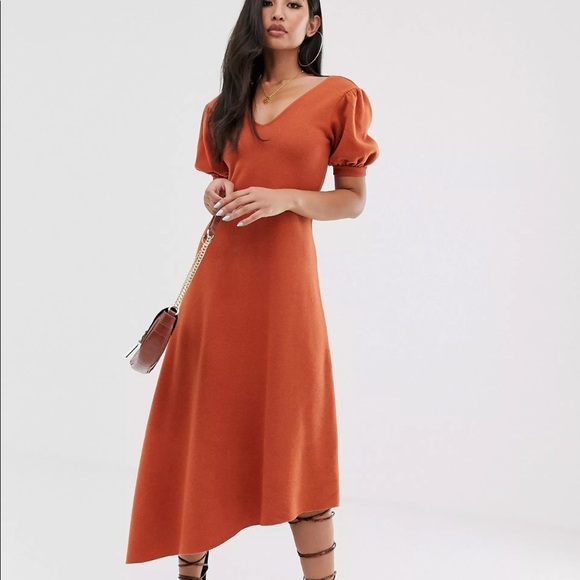 ASOS Dresses & Skirts - ASOS puff sleeve midi dress w/ asymmetric hem